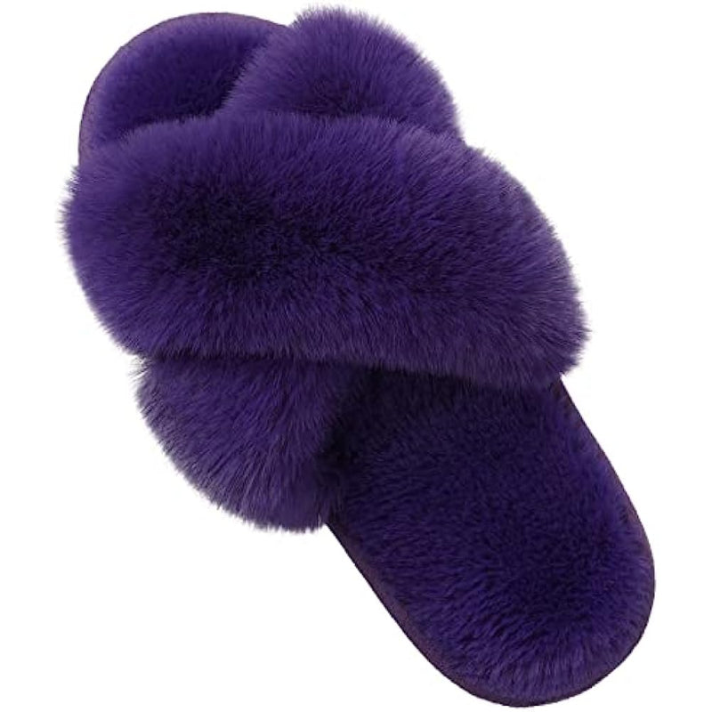 Fuzzy Slippers Cross Band