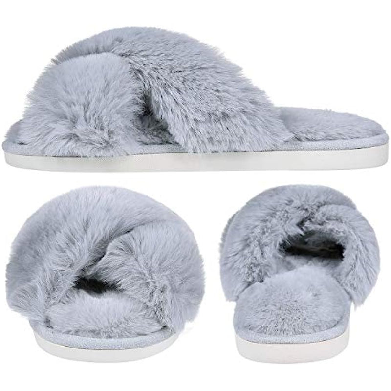 Fuzzy Slippers Cross Band