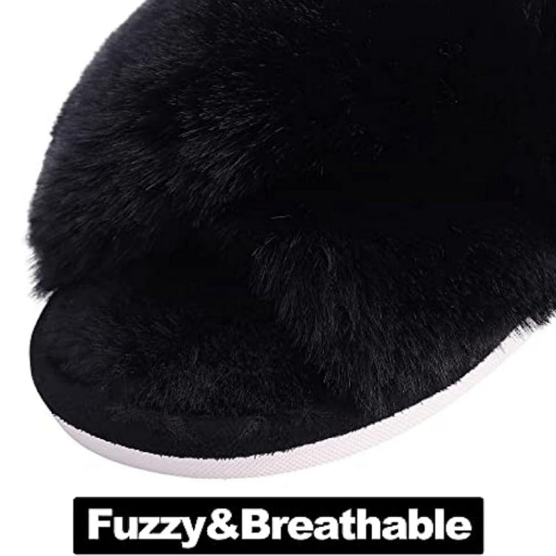 Fuzzy Slippers Cross Band