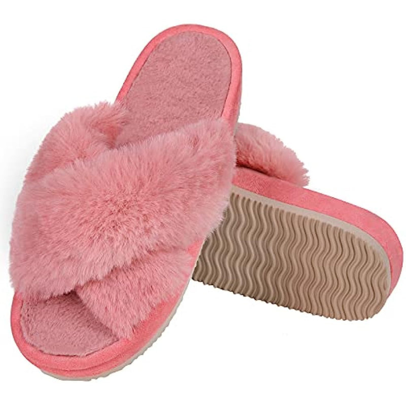 Cross Band Fuzzy Slippers