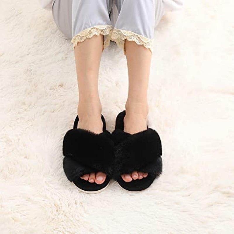 Fuzzy Slippers Cross Band