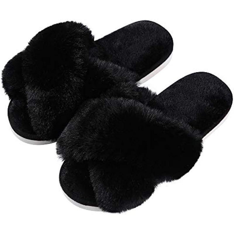 Fuzzy Slippers Cross Band