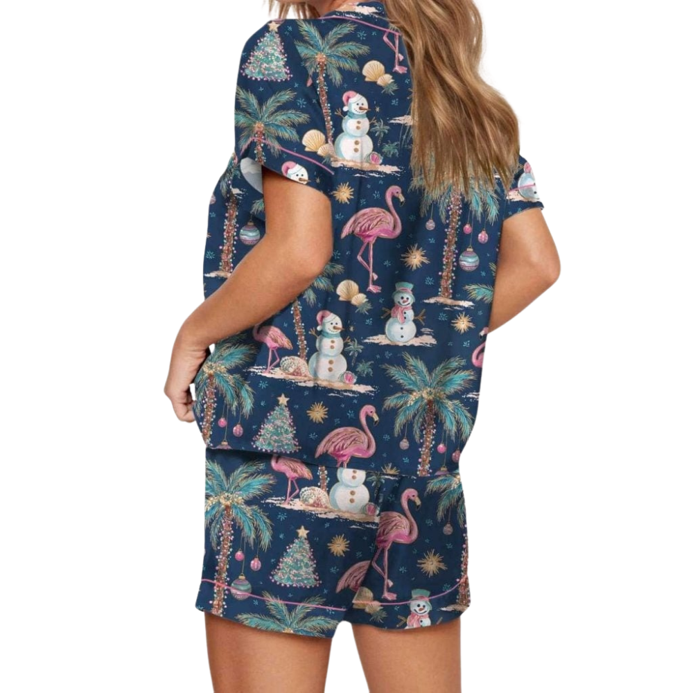 Flamingo Christmas Silky Pajama Set