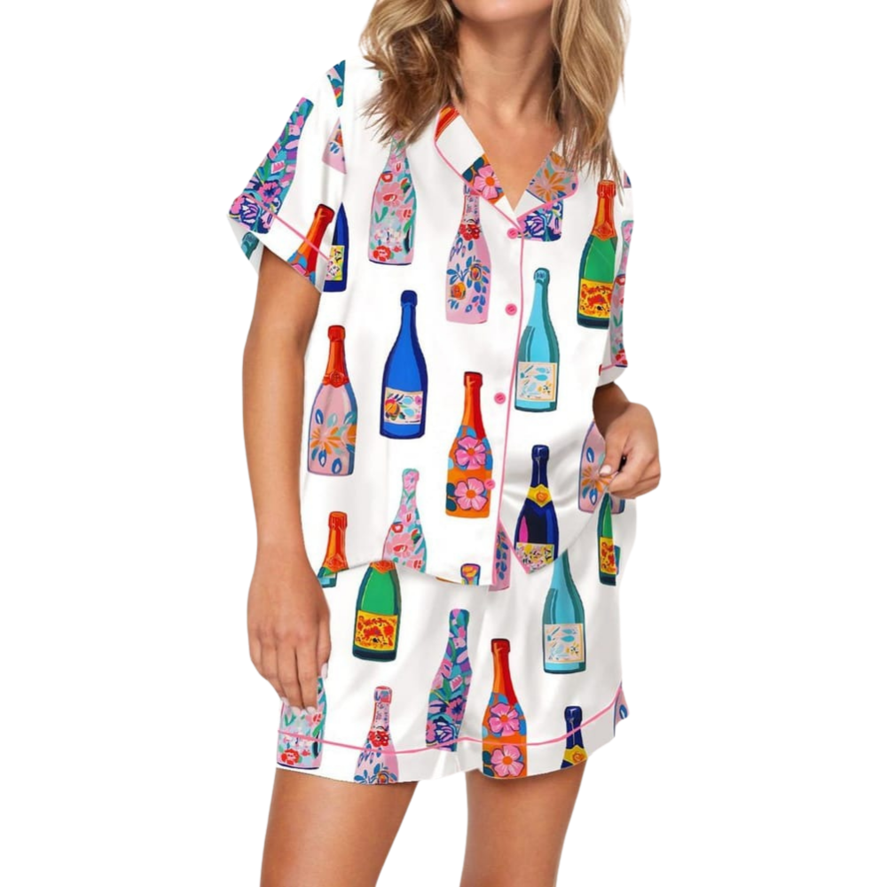 Floral Champagne Bottle Pajama Set