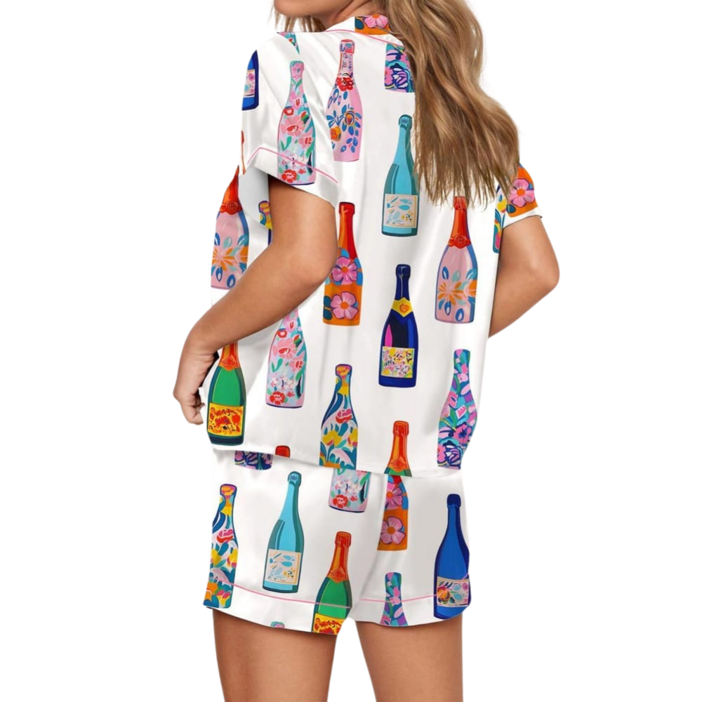 Floral Champagne Bottle Pajama Set