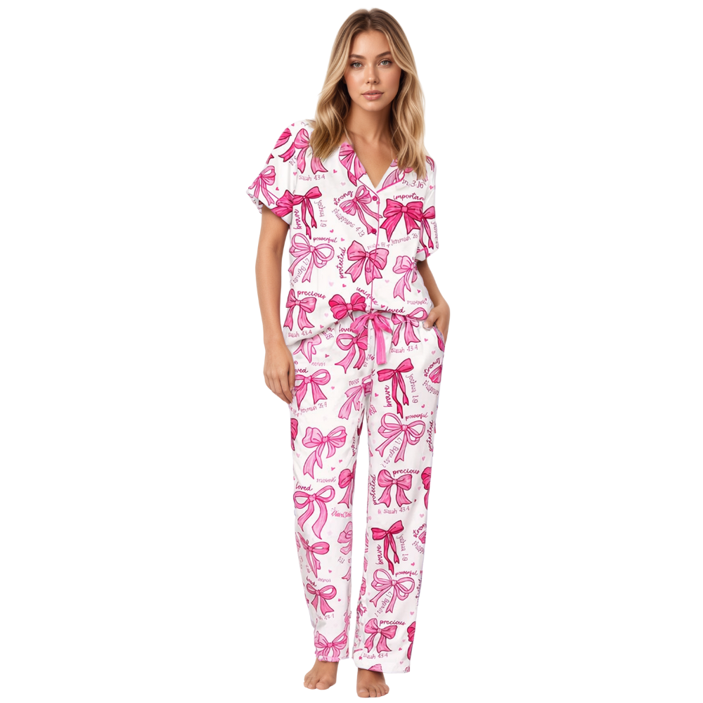 Christian Coquette Bows Satin Pajama Set