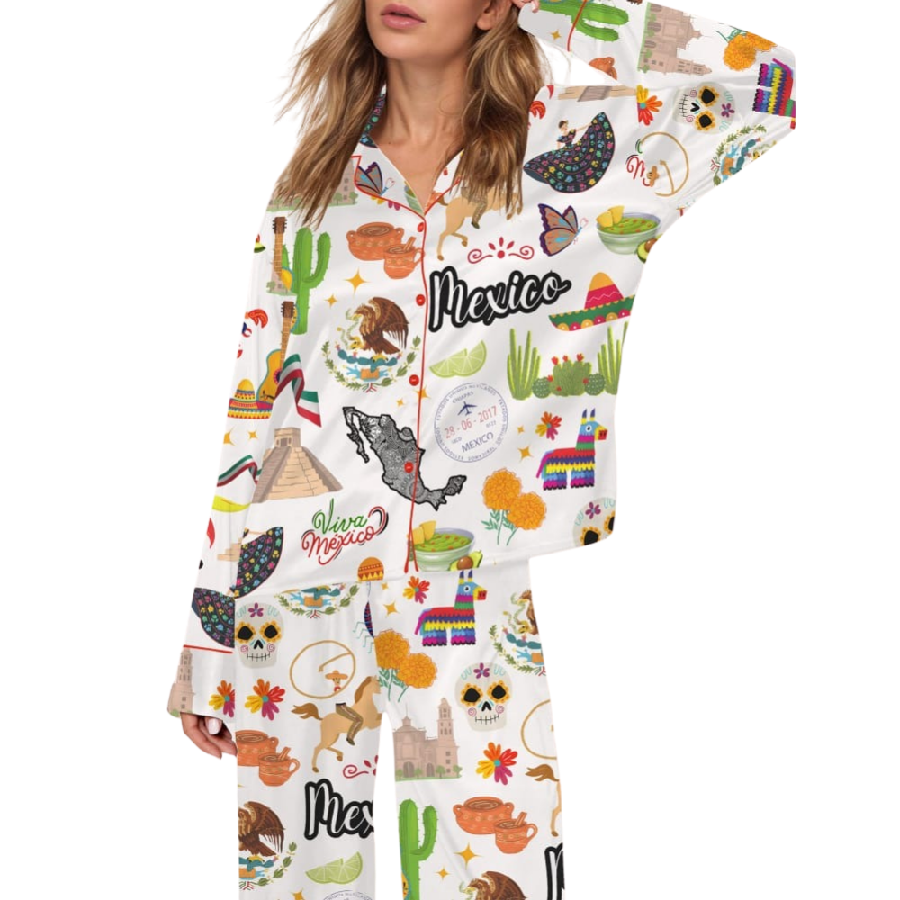 Mexico Printed Satin Pajama Set