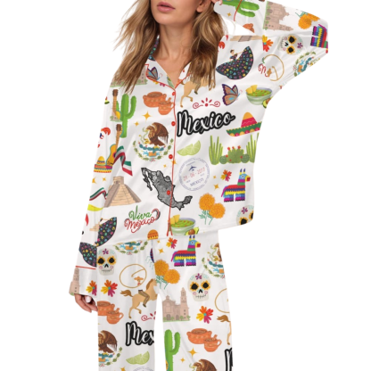 Mexico Printed Satin Pajama Set