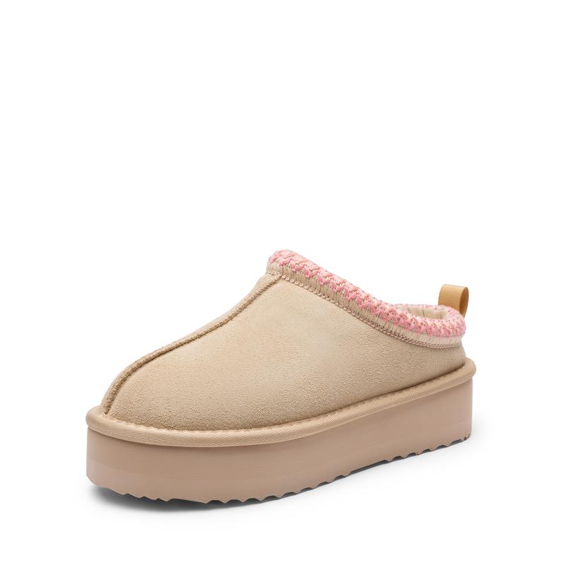 Casual Suede Platform Faux Fur Slippers For Women