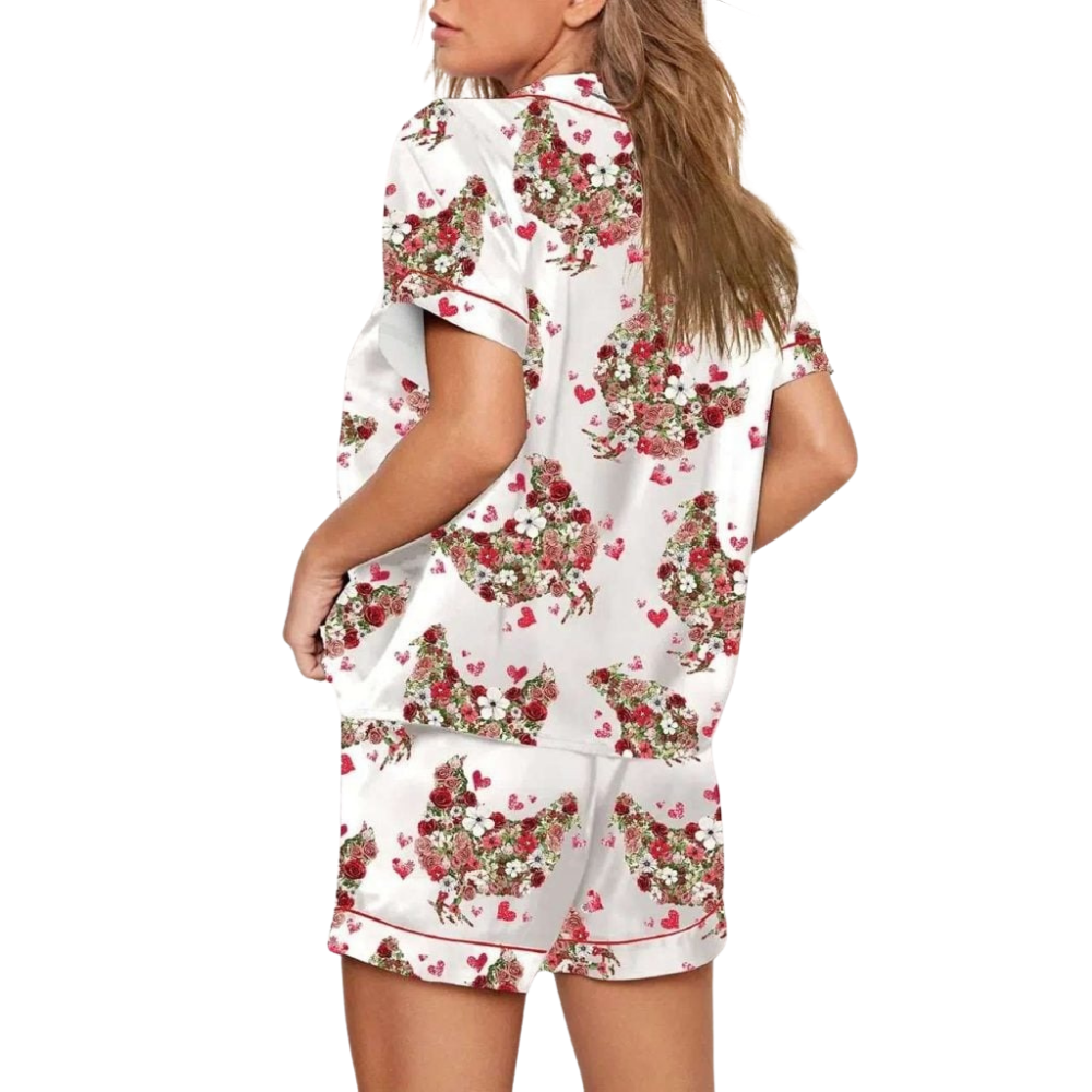 Floral Chicken Valentine Print Pajama Set