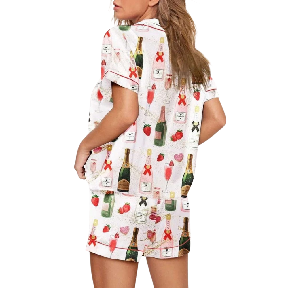 Festive Strawberry And Macaron Theme Pajama Set
