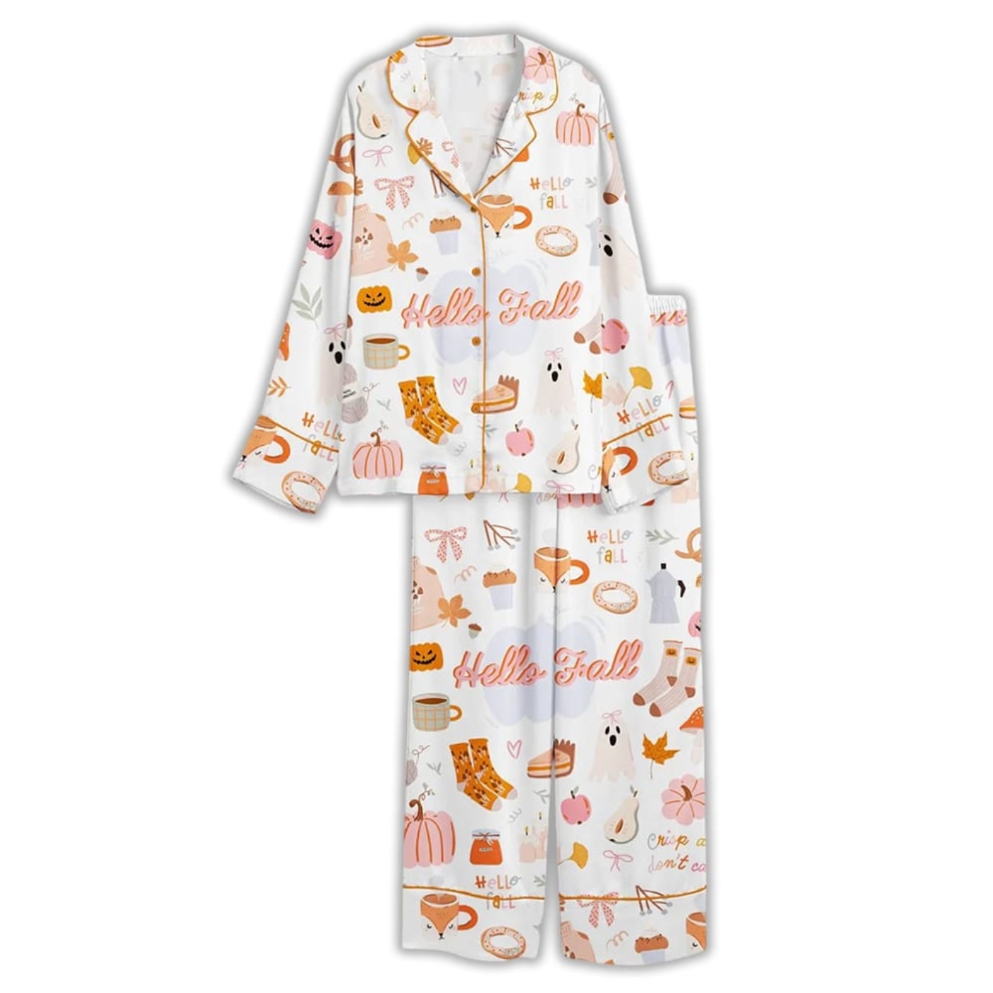 Hello Fall Printed Shirt And Shorts Sleepwear Set For Women