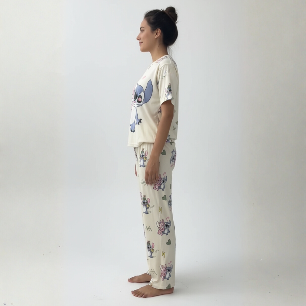Women Short Sleeve Pajamas with All Over Character Print