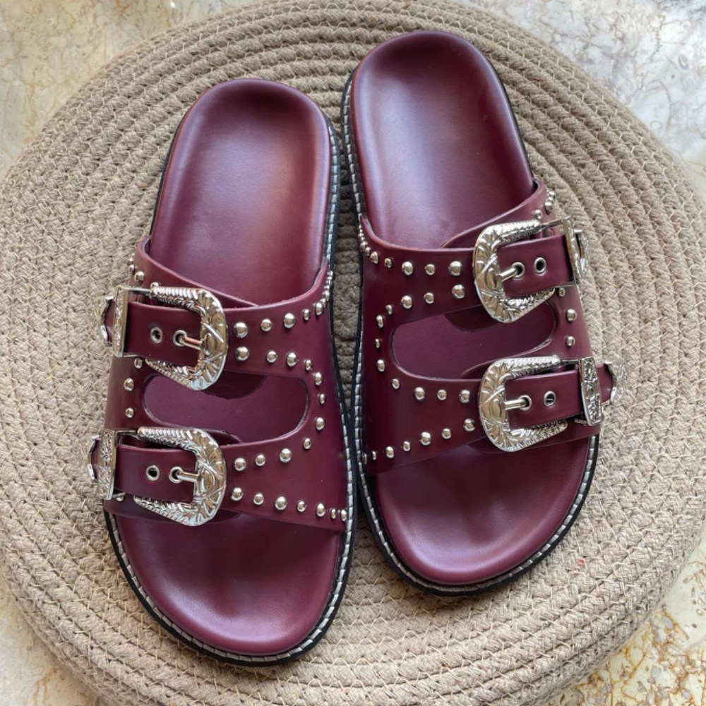 Silver Studded Buckled Sandals