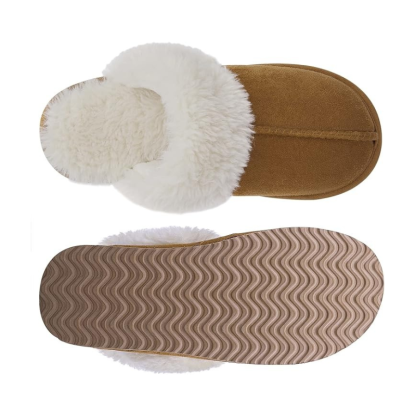 Faux Fur Lining Fuzzy Pull On Slippers With Memory Foam