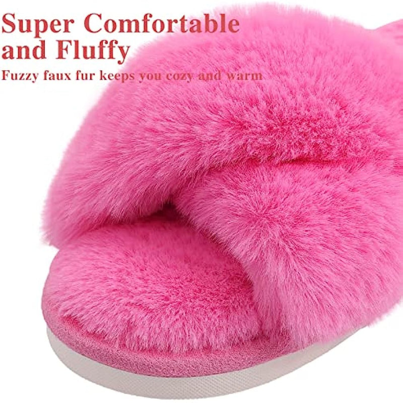 Fuzzy Slippers Cross Band