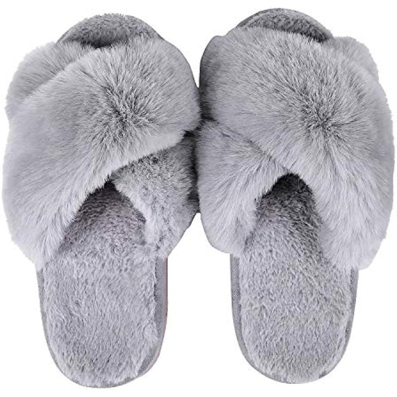 Cross Band Fuzzy Slippers