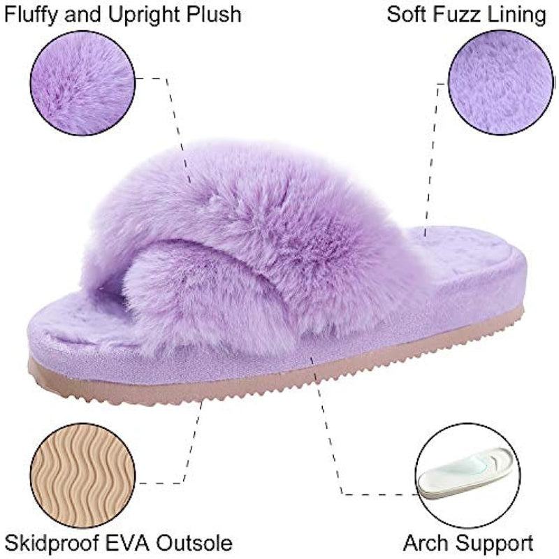 Cross Band Fuzzy Slippers