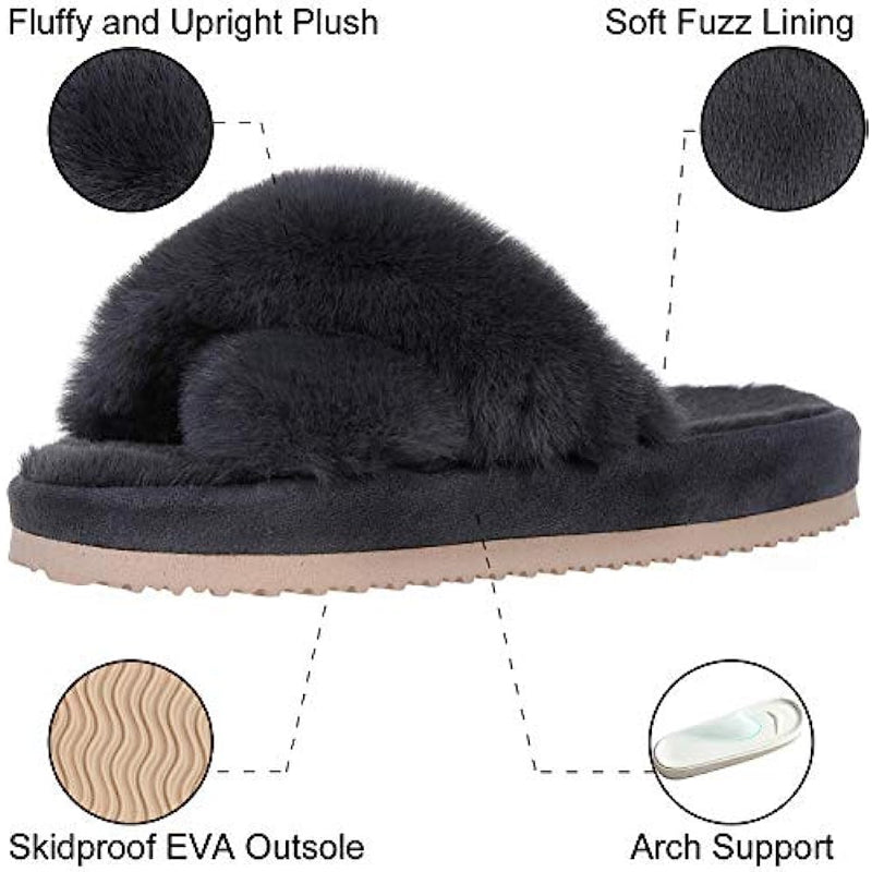 Cross Band Fuzzy Slippers