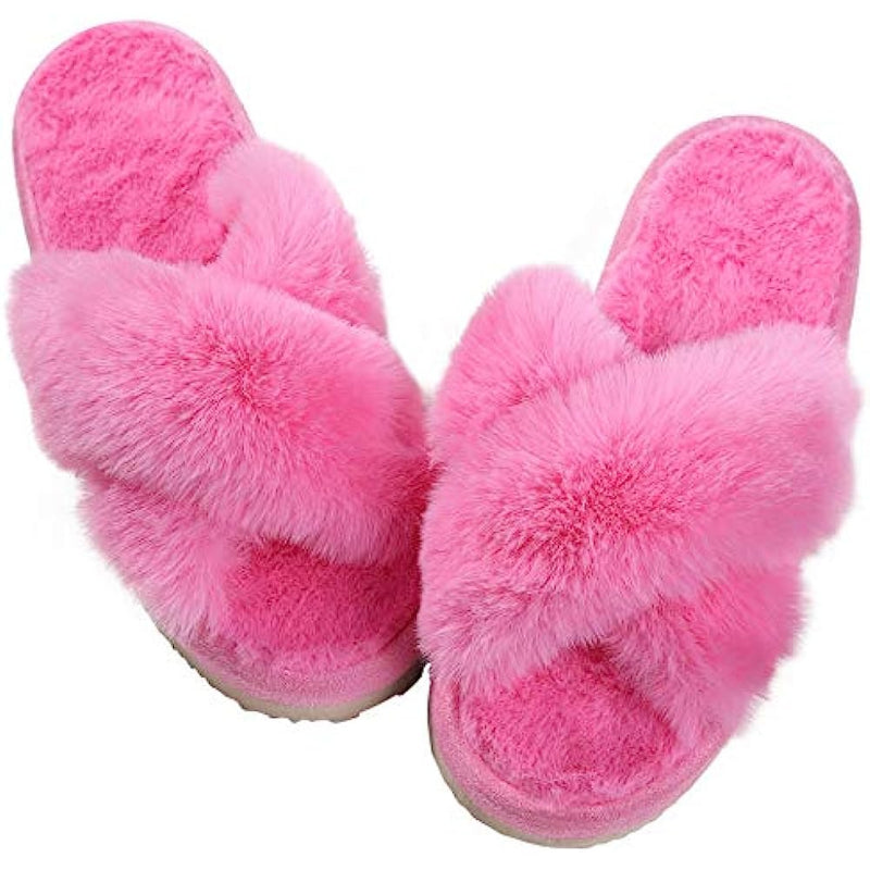 Cross Band Fuzzy Slippers