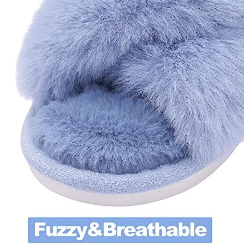 Fuzzy Slippers Cross Band