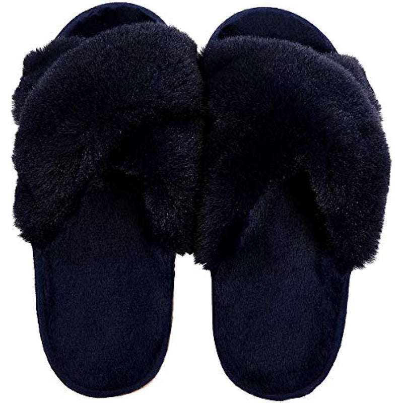 Cross Band Fuzzy Slippers