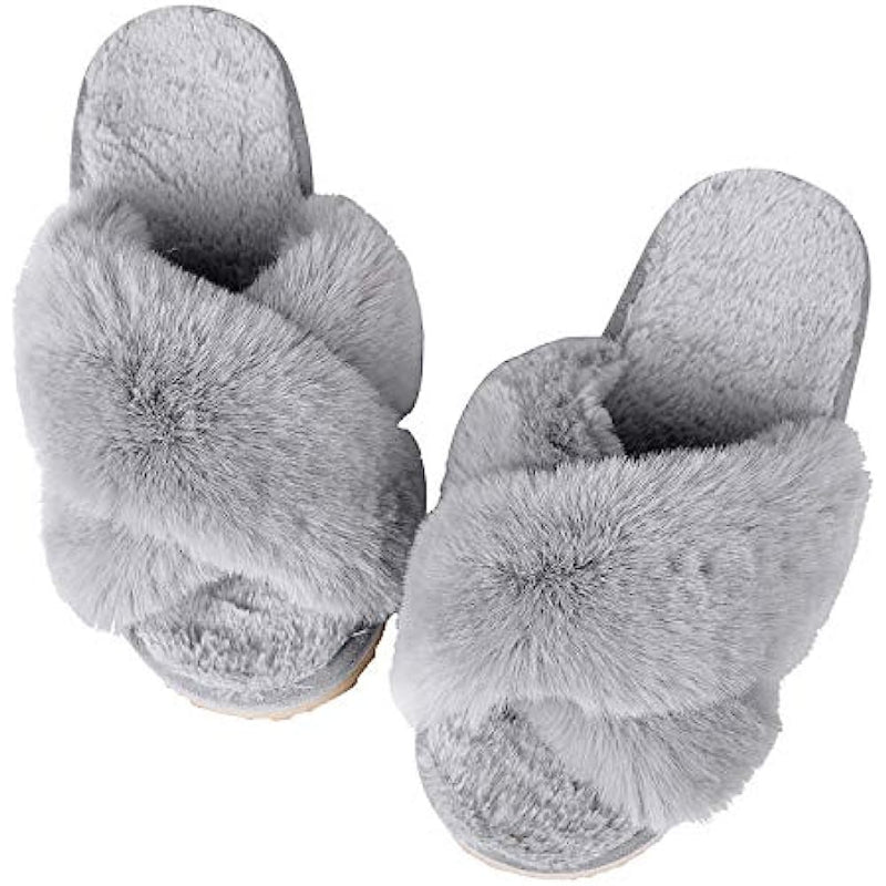 Cross Band Fuzzy Slippers