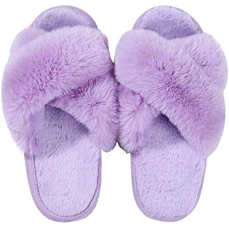 Cross Band Fuzzy Slippers