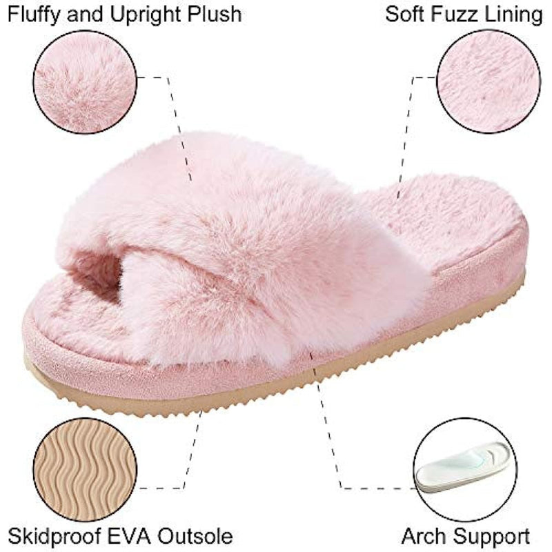 Cross Band Fuzzy Slippers