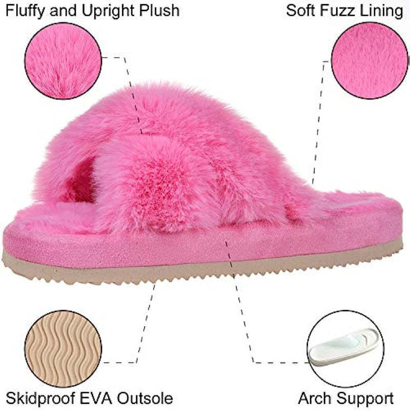 Cross Band Fuzzy Slippers
