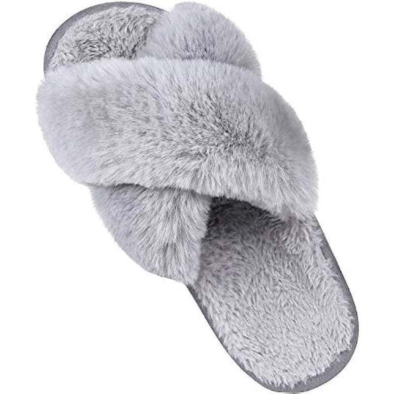 Cross Band Fuzzy Slippers