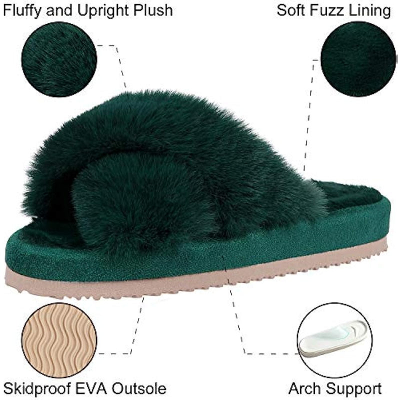 Cross Band Fuzzy Slippers