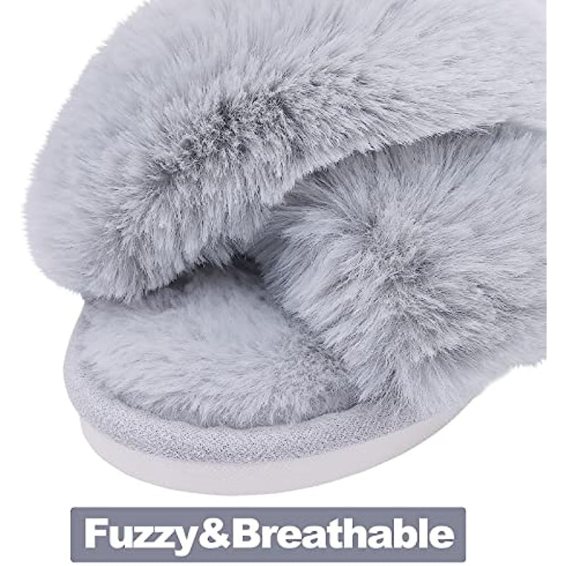 Fuzzy Slippers Cross Band