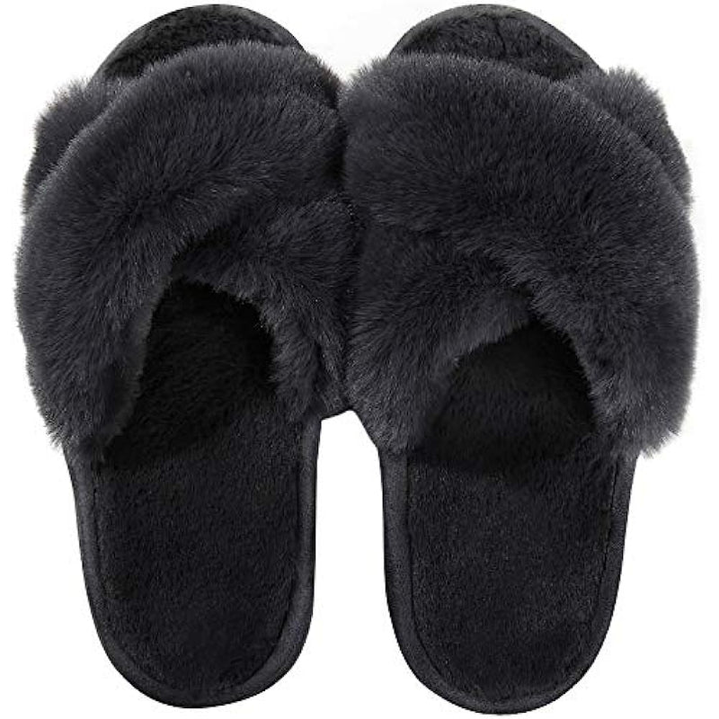 Cross Band Fuzzy Slippers