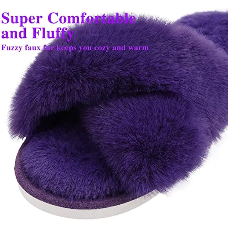 Fuzzy Slippers Cross Band