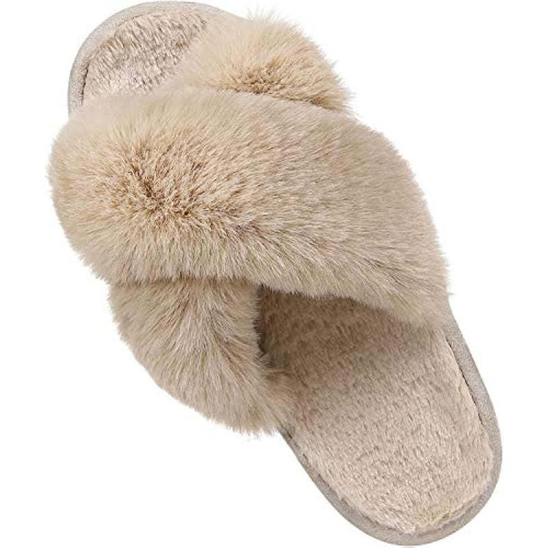 Cross Band Fuzzy Slippers
