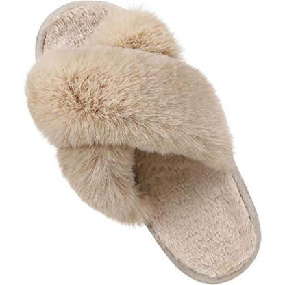 Cross Band Fuzzy Slippers