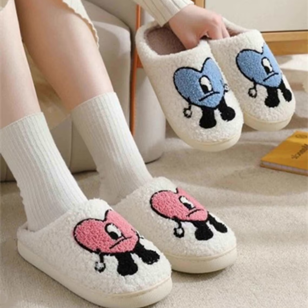 Heart Slippers Fluffy Bad Bunny Slippers | Winter Slides