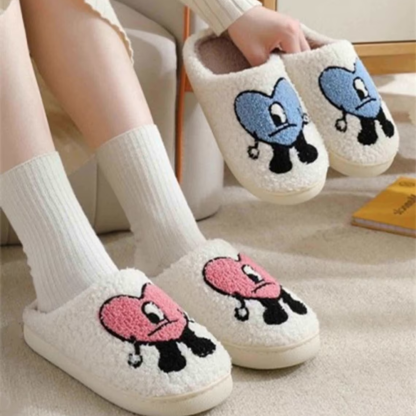 Heart Slippers Fluffy Bad Bunny Slippers | Winter Slides
