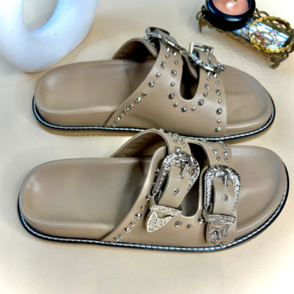 Silver Studded Buckled Sandals