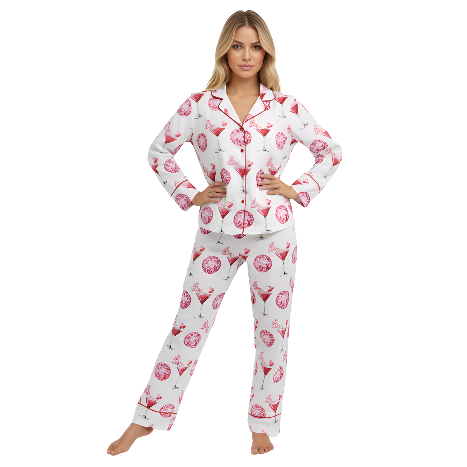 Valentines Day Themed Pajama Set With Glass Print