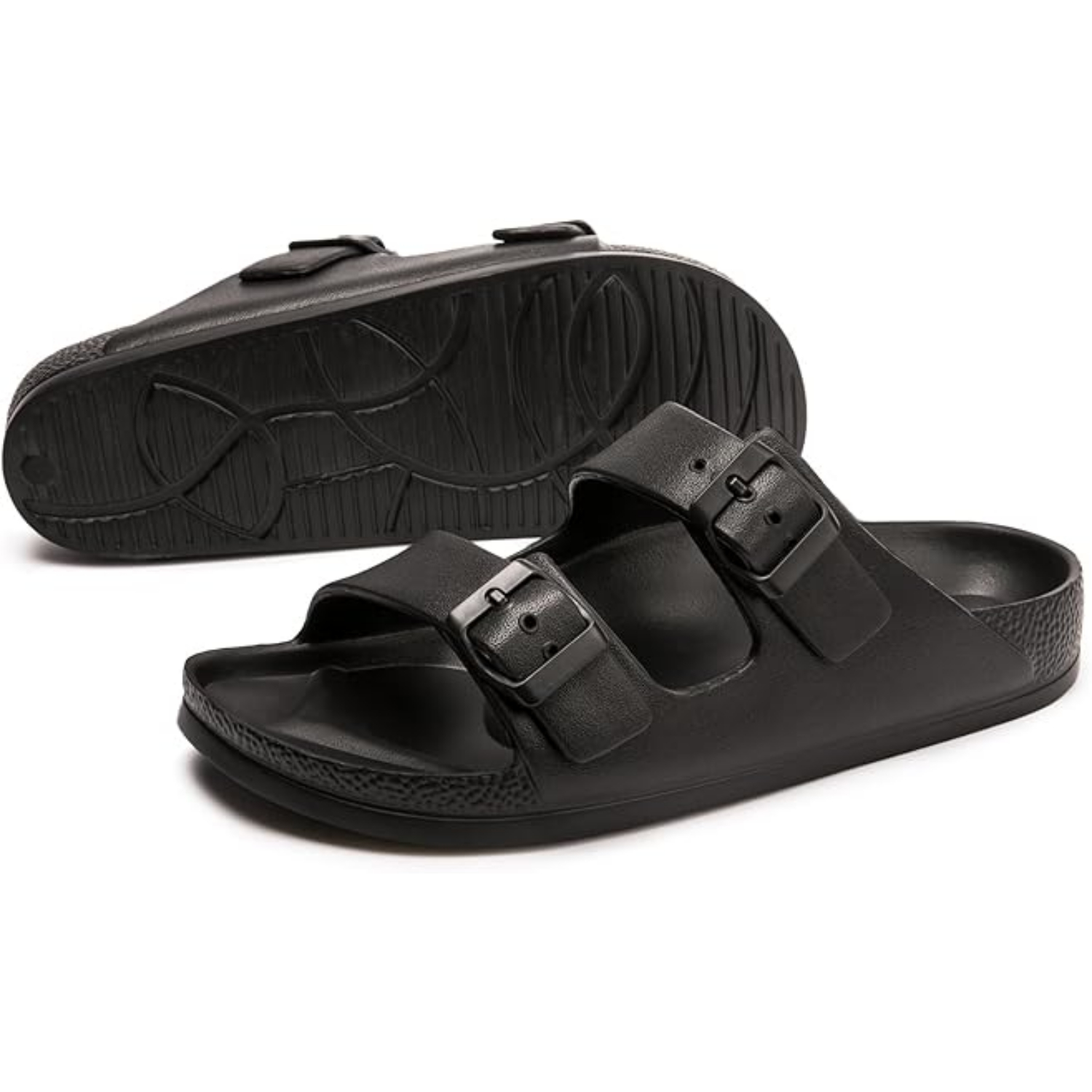 Arch Support Foam Slip On Flat Beach Comfort Slides Sandals with Adjustable Buckle for Women