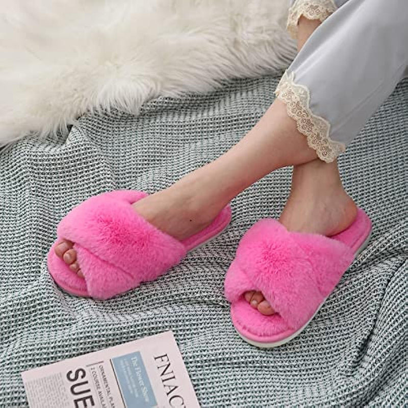 Fuzzy Slippers Cross Band