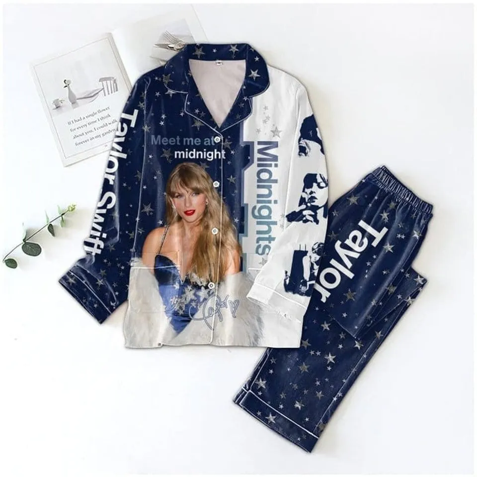 Taylor Swift Inspired Pajamas Set For Women With Star Print And Midnight Theme