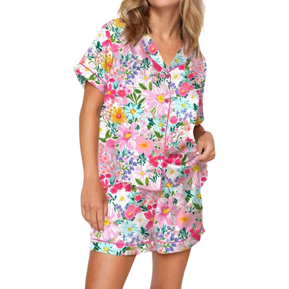 Floral Garden Print Button Pajama Set