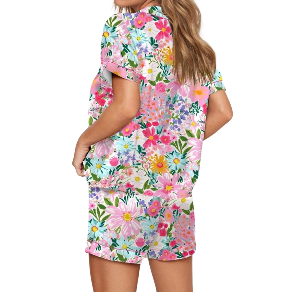 Floral Garden Print Button Pajama Set