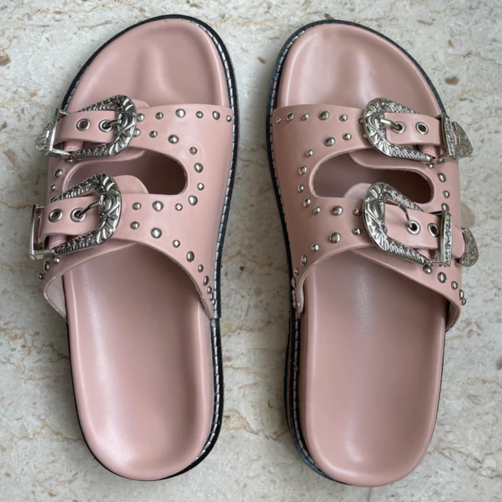 Silver Studded Buckled Sandals