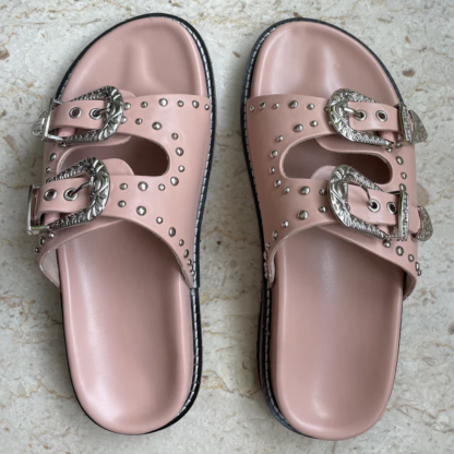 Silver Studded Buckled Sandals