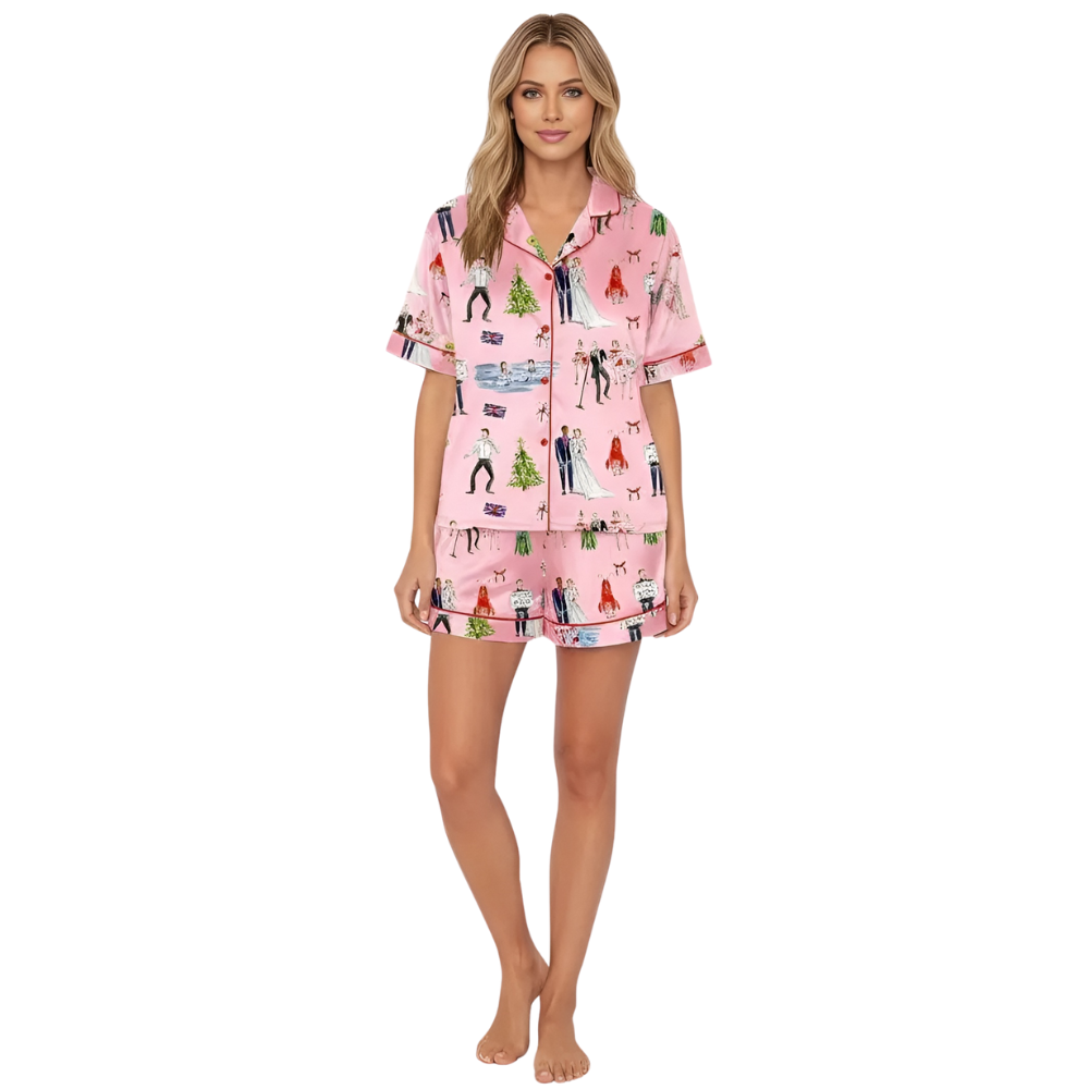 Christmas Funny Movie Printed Satin Pajama Set