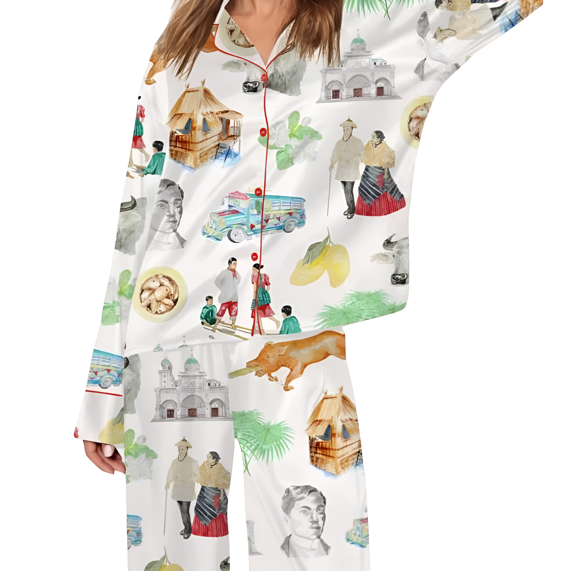 Philippines Filipino Printed Satin Pajama Set